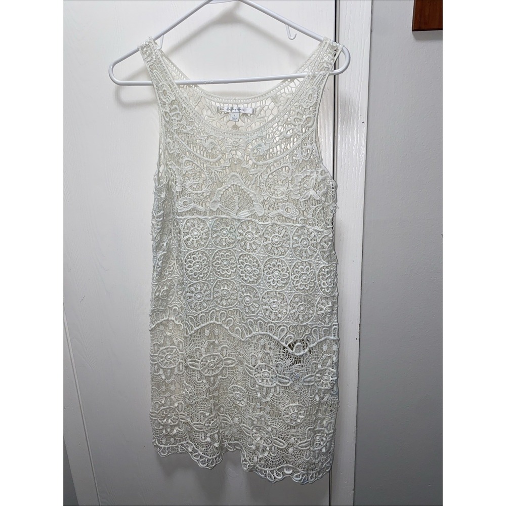 LC Lauren Conrad Crochet Dress Mini Ivory Sleeveless Boho M Cover Up